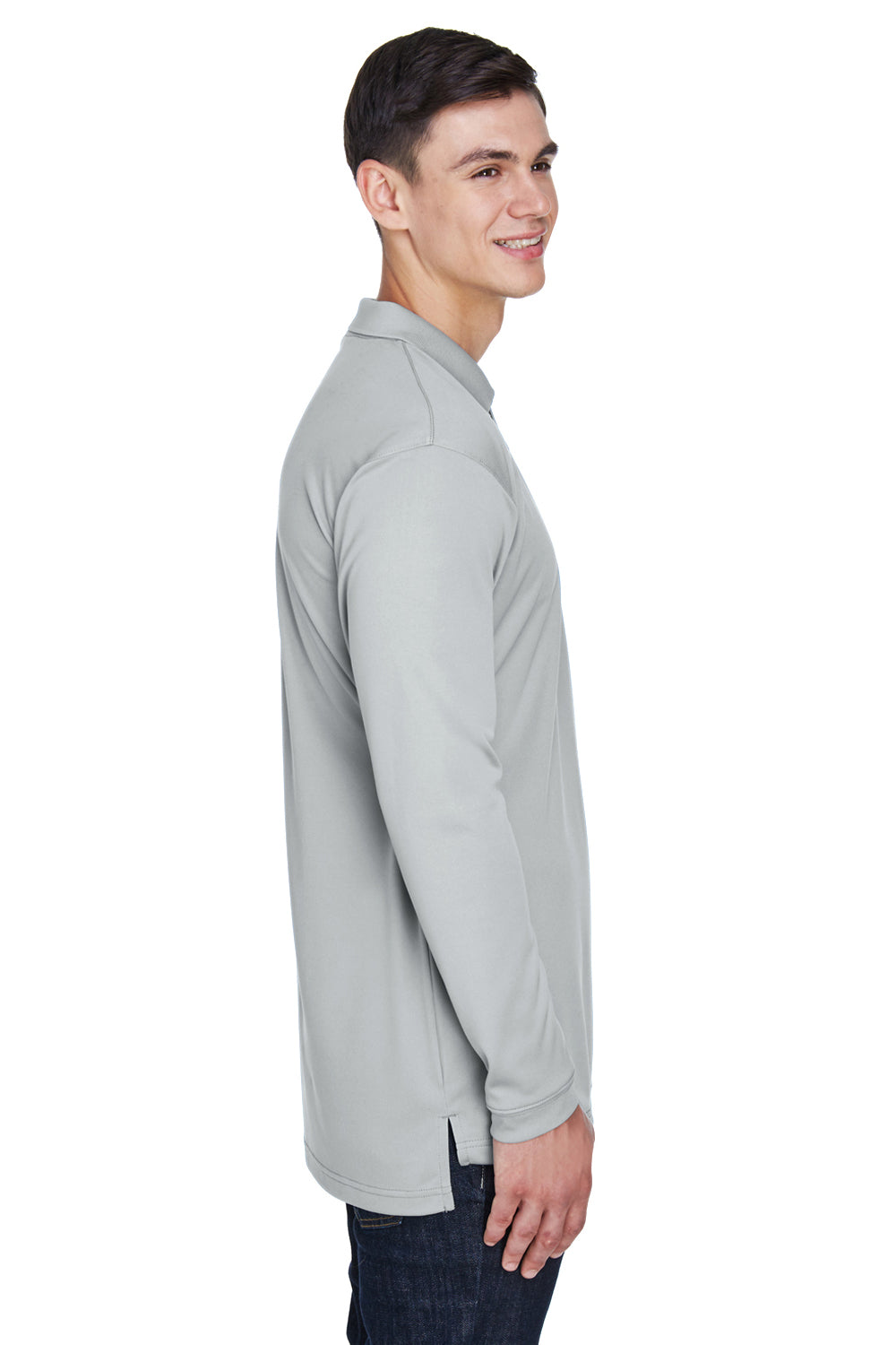 UltraClub 8405LS Mens Cool & Dry Moisture Wicking Long Sleeve Polo Shirt Grey Side