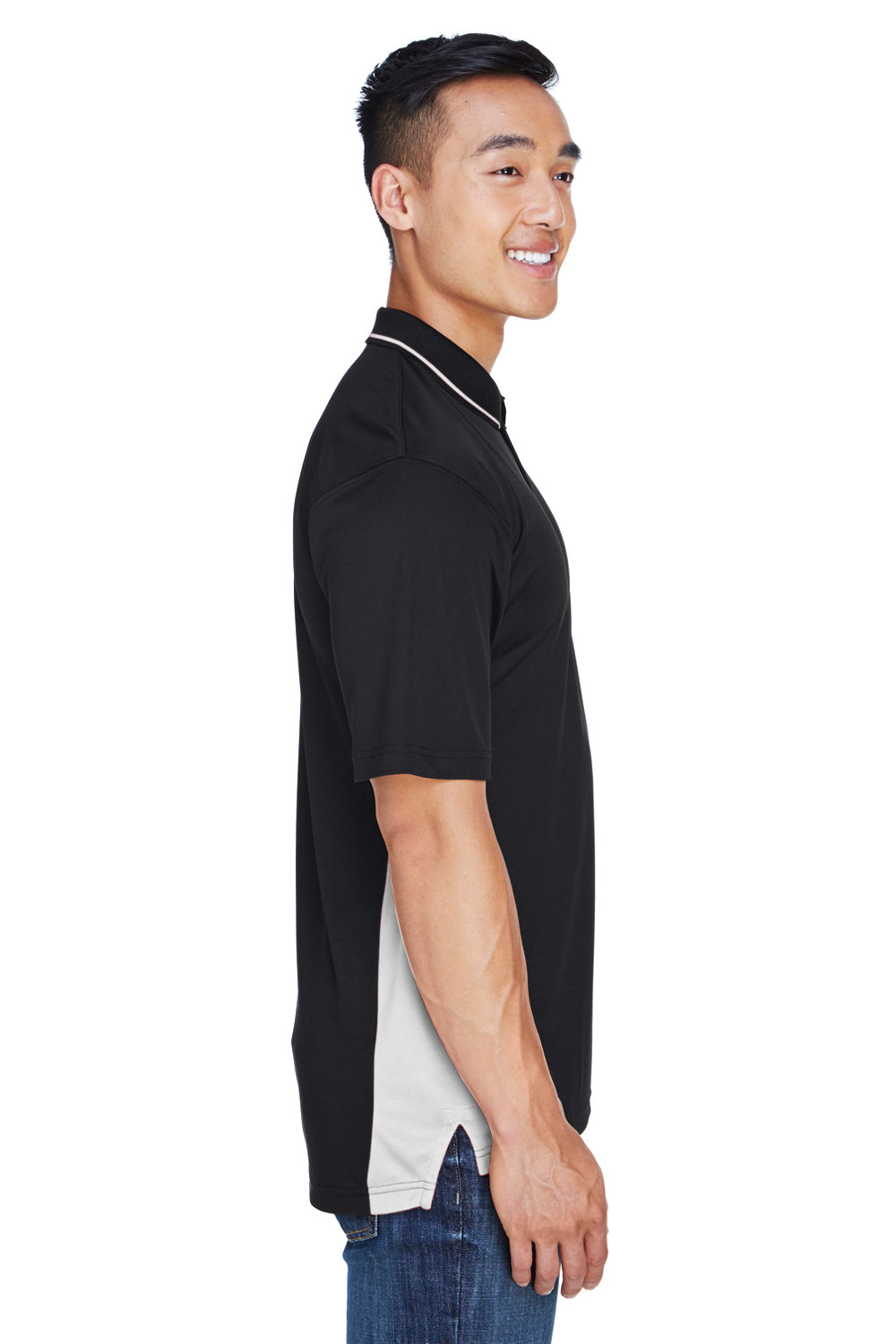 UltraClub 8406 Mens Cool & Dry Moisture Wicking Short Sleeve Polo Shirt Black/Stone Side