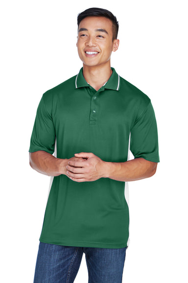 UltraClub 8406 Mens Cool & Dry Moisture Wicking Short Sleeve Polo Shirt Forest Green/White Front