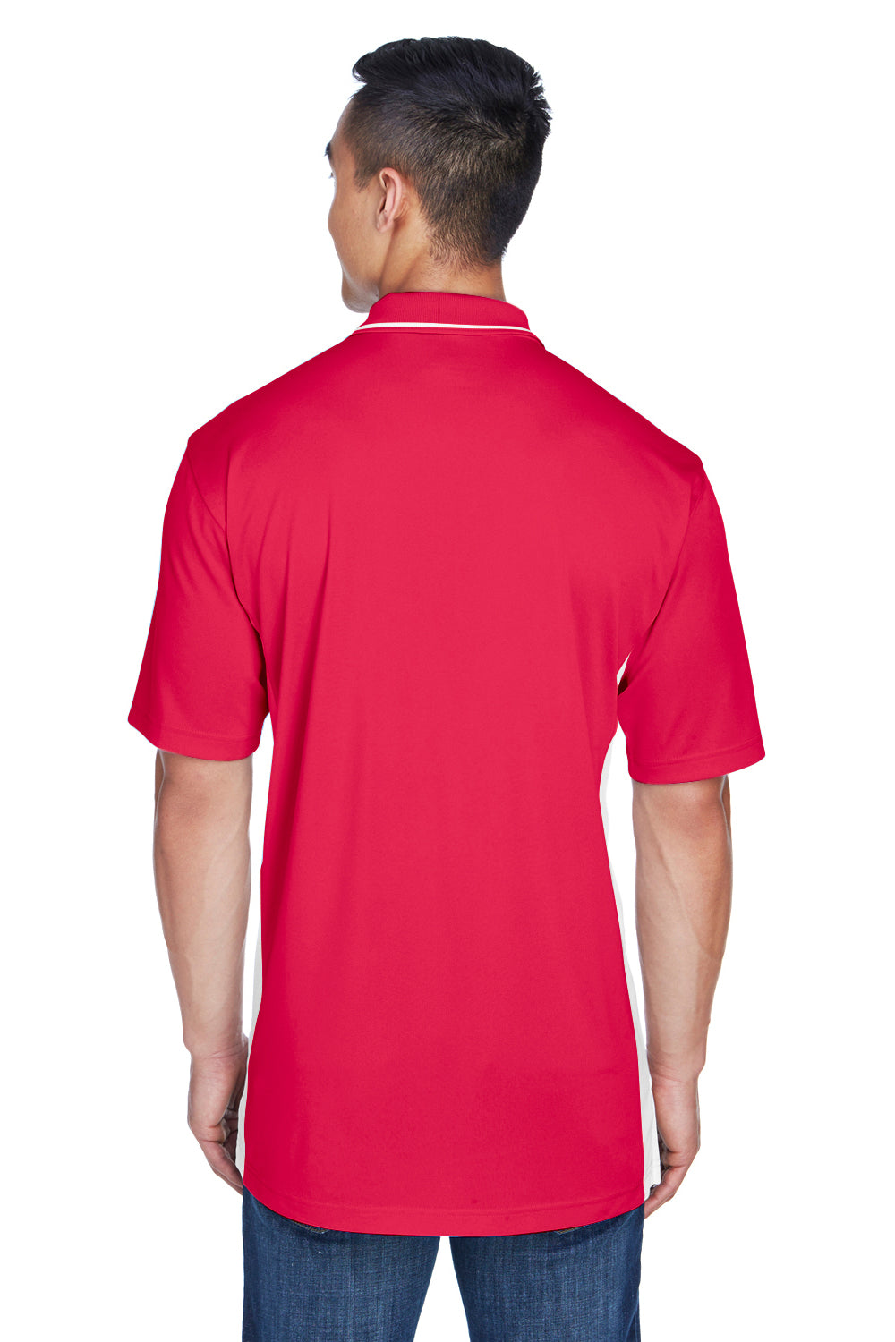 UltraClub 8406 Mens Cool & Dry Moisture Wicking Short Sleeve Polo Shirt Red/White Back