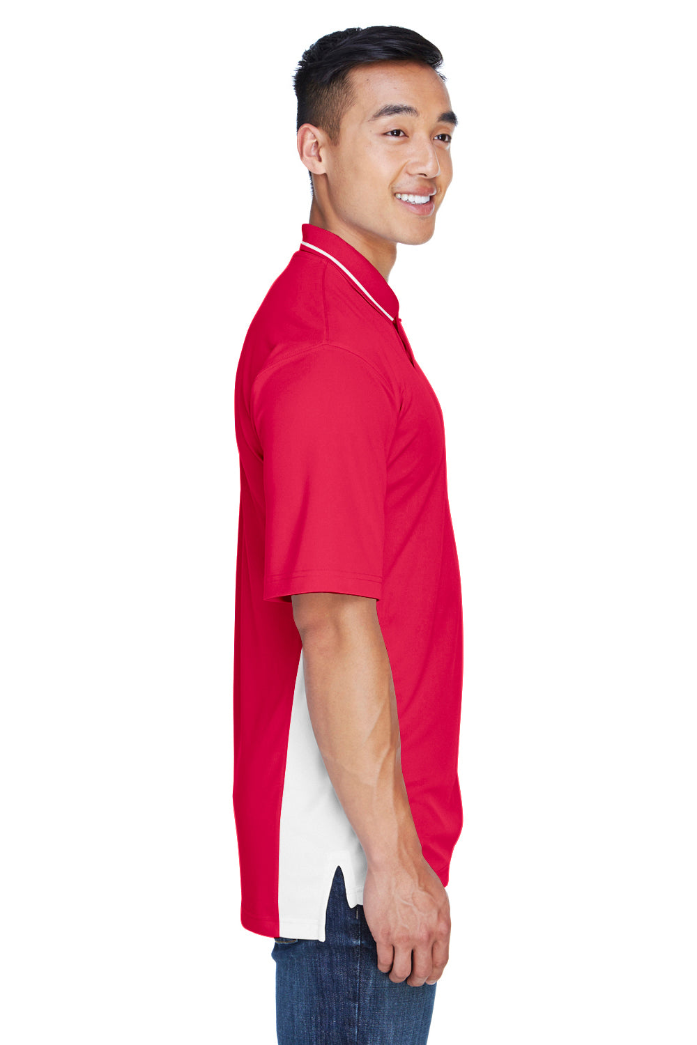 UltraClub 8406 Mens Cool & Dry Moisture Wicking Short Sleeve Polo Shirt Red/White Side