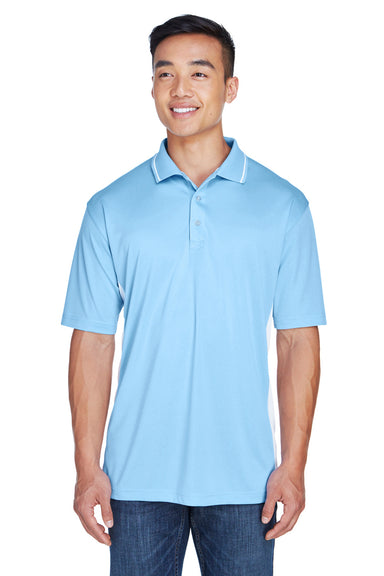 UltraClub 8406 Mens Cool & Dry Moisture Wicking Short Sleeve Polo Shirt Columbia Blue/White Front