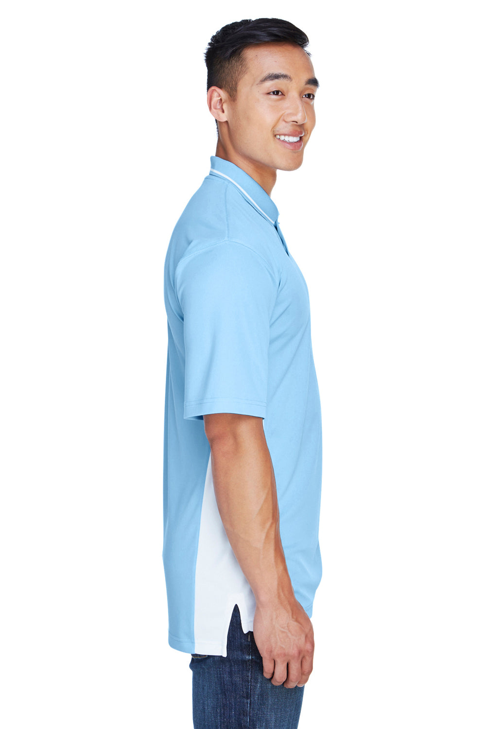 UltraClub 8406 Mens Cool & Dry Moisture Wicking Short Sleeve Polo Shirt Columbia Blue/White Side