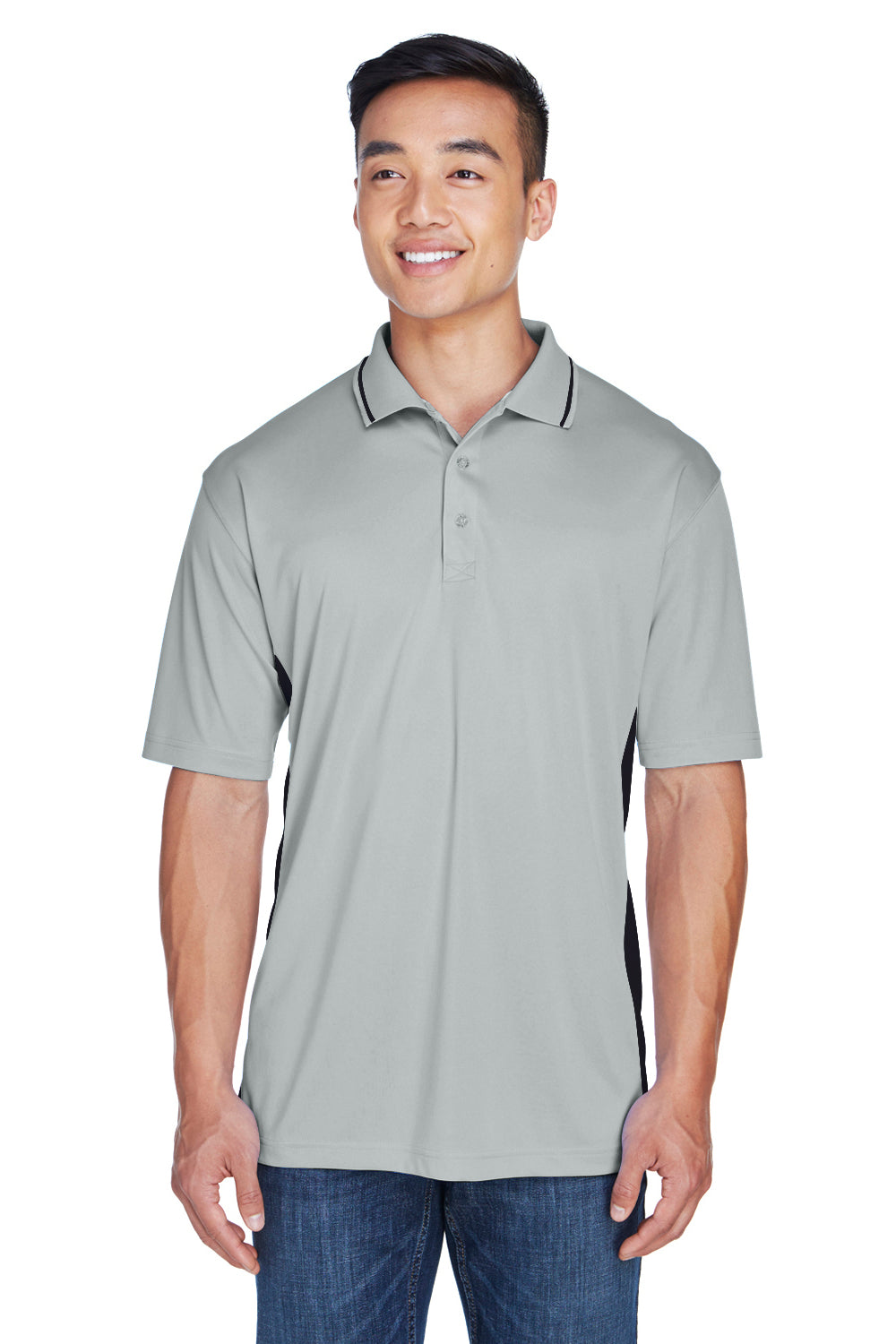 UltraClub 8406 Mens Cool & Dry Moisture Wicking Short Sleeve Polo Shirt Grey/Black Front