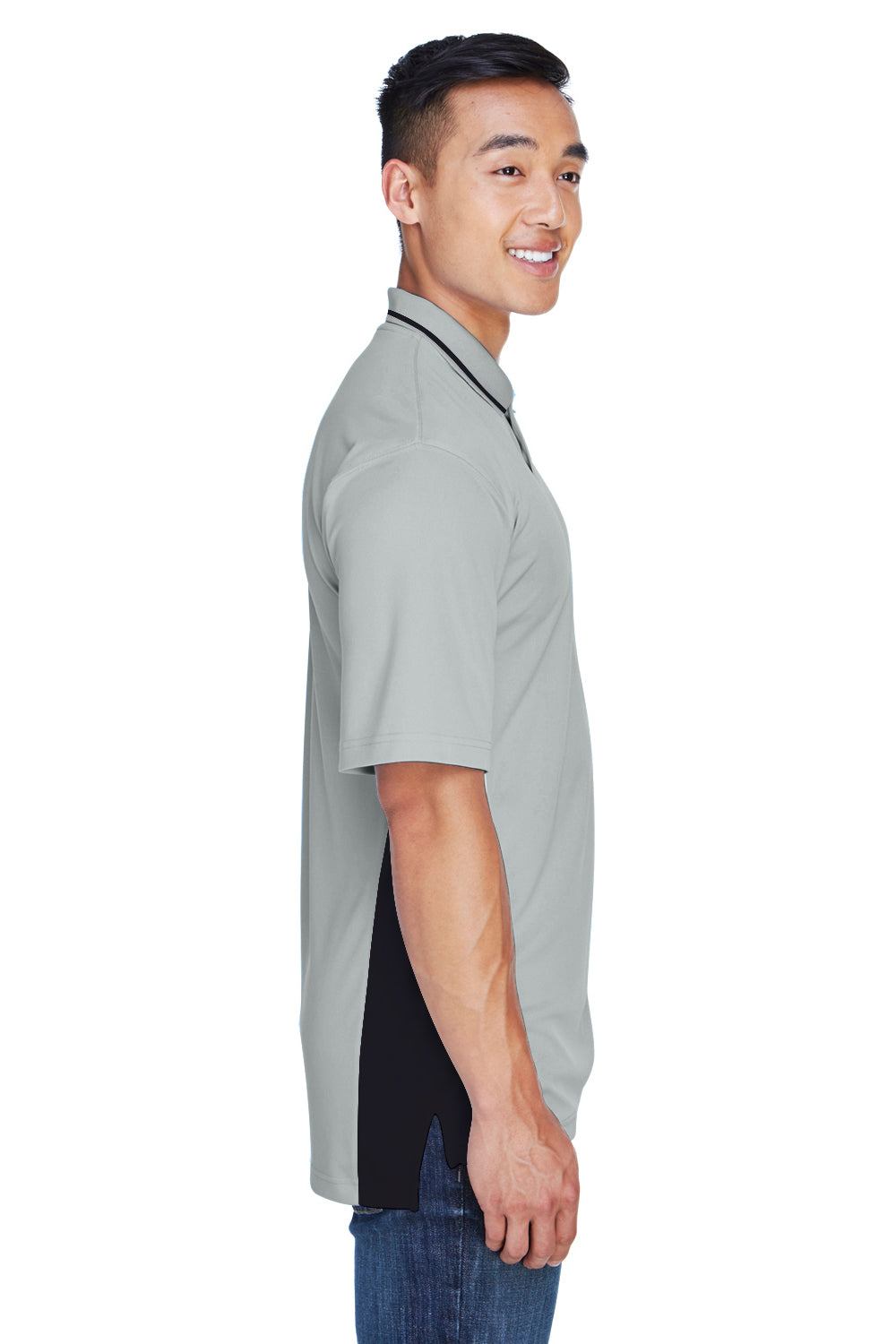 UltraClub 8406 Mens Cool & Dry Moisture Wicking Short Sleeve Polo Shirt Grey/Black Side