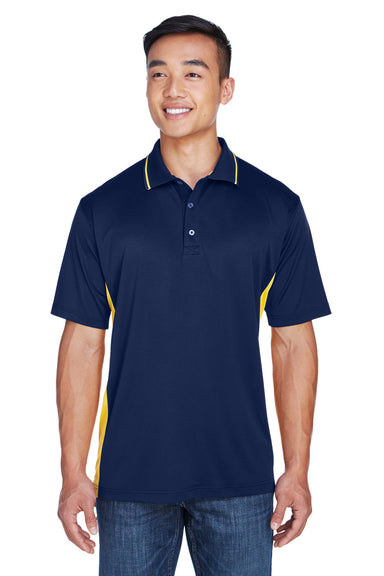 UltraClub 8406 Mens Cool & Dry Moisture Wicking Short Sleeve Polo Shirt Navy Blue/Gold Front