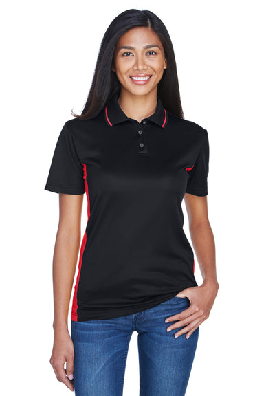 UltraClub 8406L Womens Cool & Dry Moisture Wicking Short Sleeve Polo Shirt Black/Red Front