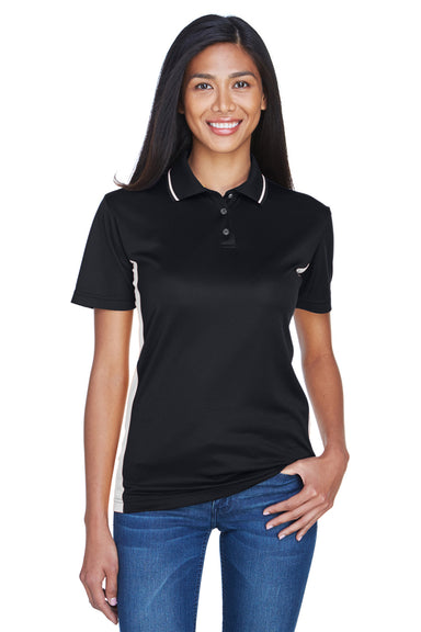 UltraClub 8406L Womens Cool & Dry Moisture Wicking Short Sleeve Polo Shirt Black/Stone Front
