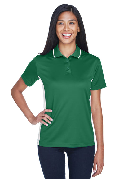 UltraClub 8406L Womens Cool & Dry Moisture Wicking Short Sleeve Polo Shirt Forest Green/White Front