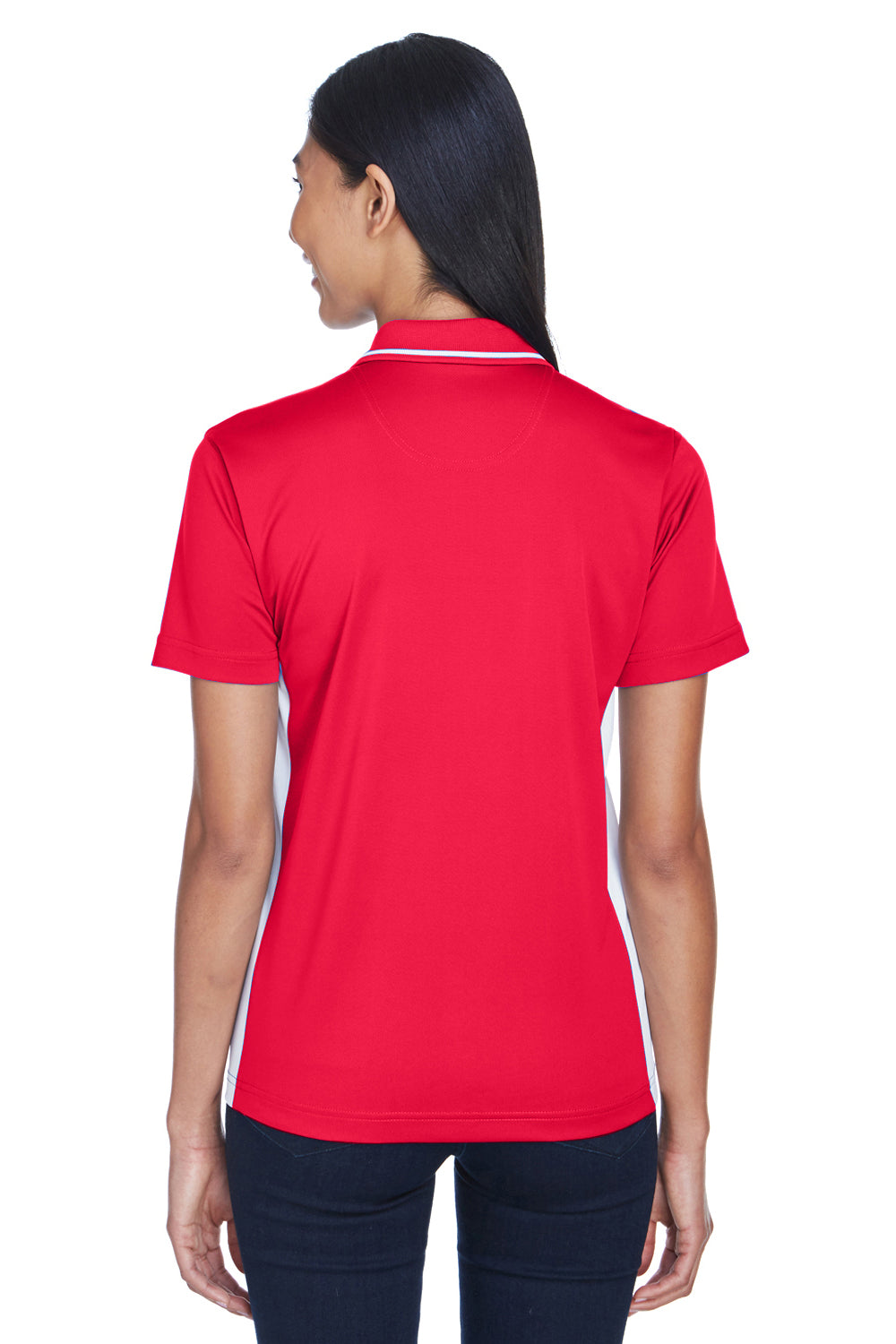 UltraClub 8406L Womens Cool & Dry Moisture Wicking Short Sleeve Polo Shirt Red/White Back