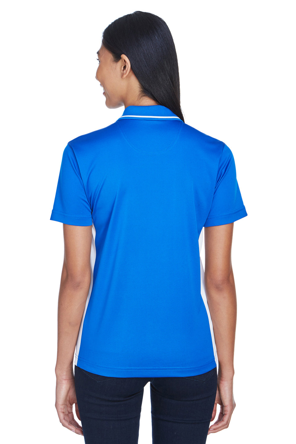 UltraClub 8406L Womens Cool & Dry Moisture Wicking Short Sleeve Polo Shirt Royal Blue/White Back