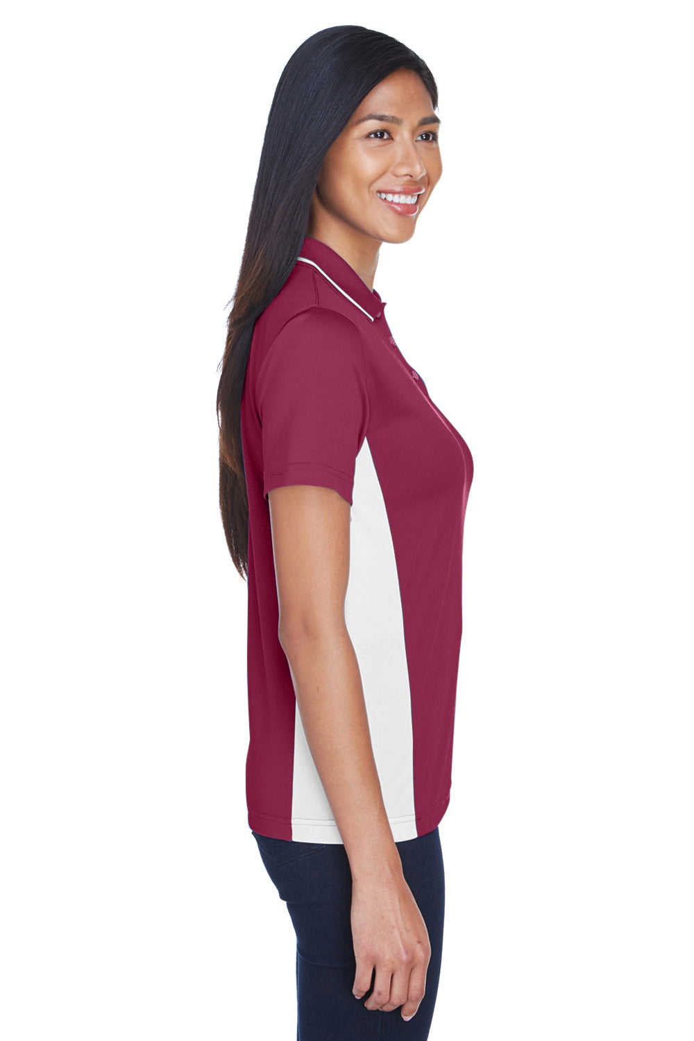 UltraClub 8406L Womens Cool & Dry Moisture Wicking Short Sleeve Polo Shirt Maroon/White Side