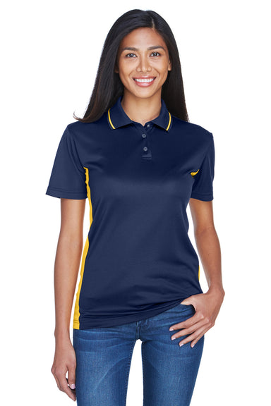 UltraClub 8406L Womens Cool & Dry Moisture Wicking Short Sleeve Polo Shirt Navy Blue/Gold Front