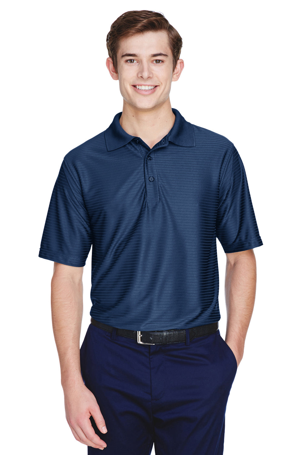 UltraClub 8413 Mens Cool & Dry Elite Performance Moisture Wicking Short Sleeve Polo Shirt Navy Blue Front