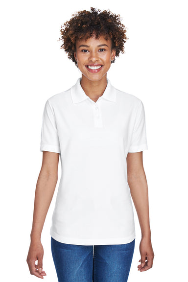 UltraClub 8414 Womens Cool & Dry Elite Performance Moisture Wicking Short Sleeve Polo Shirt White Front