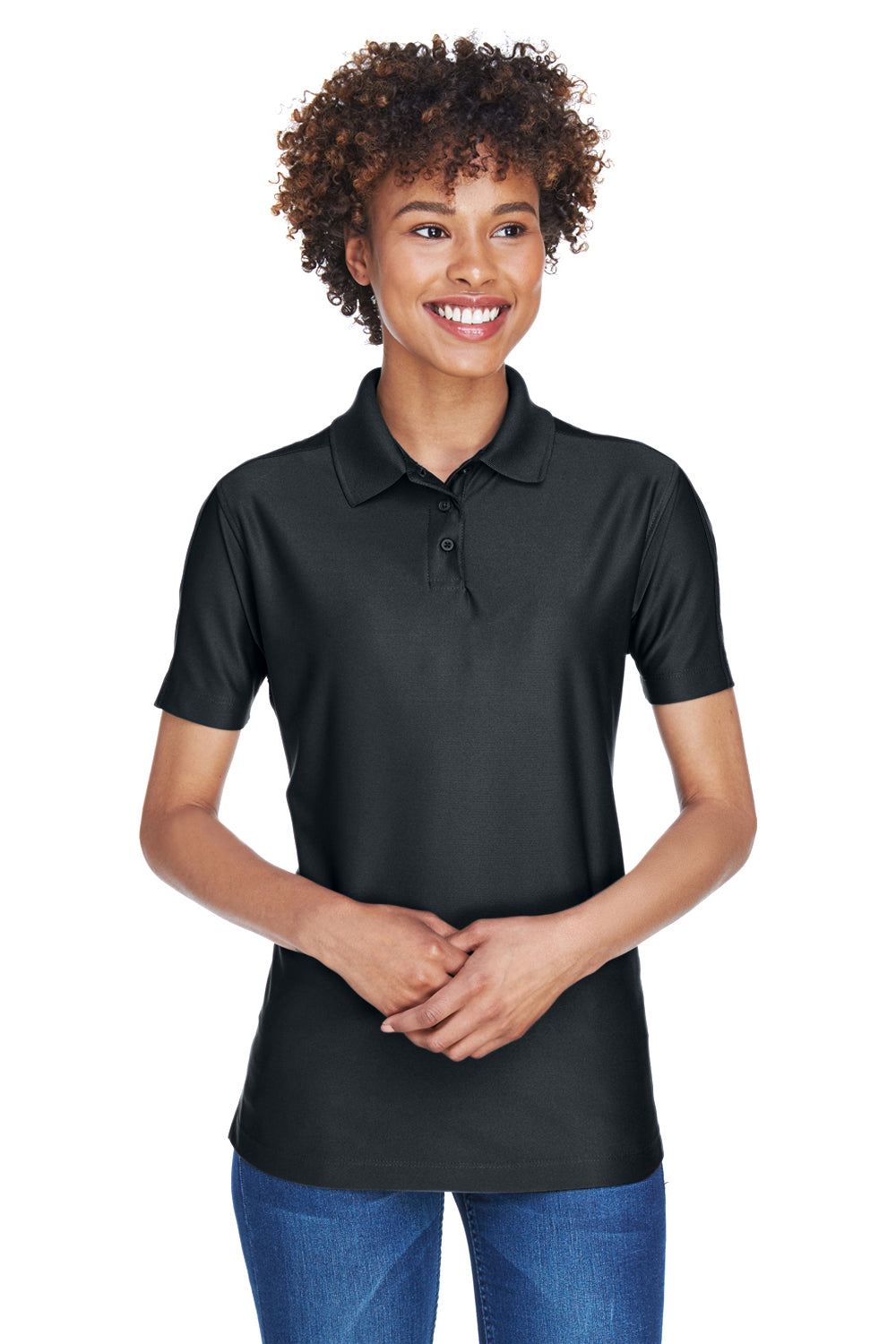 UltraClub 8414 Womens Cool & Dry Elite Performance Moisture Wicking Short Sleeve Polo Shirt Black Front