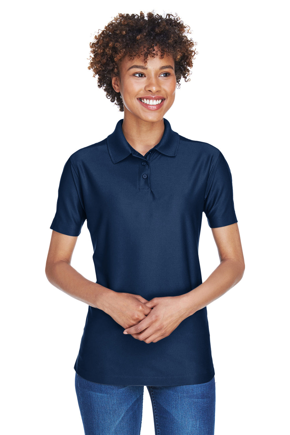 UltraClub 8414 Womens Cool & Dry Elite Performance Moisture Wicking Short Sleeve Polo Shirt Navy Blue Front