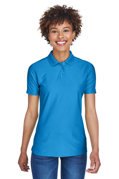UltraClub 8414 Womens Cool & Dry Elite Performance Moisture Wicking Short Sleeve Polo Shirt Pacific Blue Front