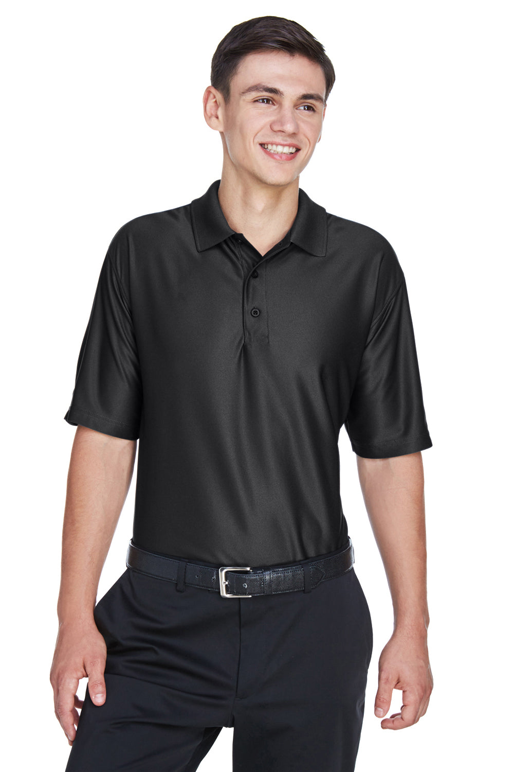 UltraClub 8415 Mens Cool & Dry Elite Performance Moisture Wicking Short Sleeve Polo Shirt Black Front