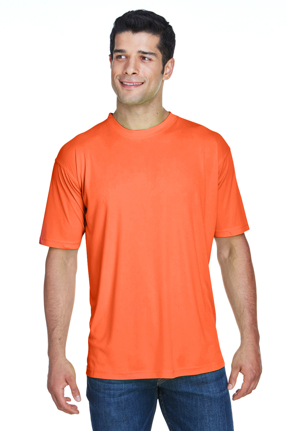 UltraClub 8420 Mens Cool & Dry Performance Moisture Wicking Short Sleeve Crewneck T-Shirt Bright Orange Front