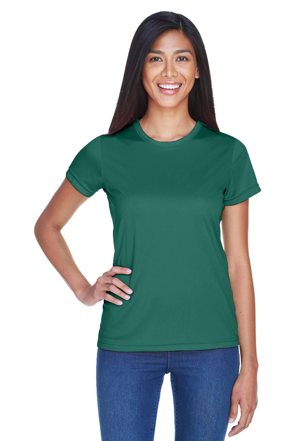 UltraClub 8420L Womens Cool & Dry Performance Moisture Wicking Short Sleeve Crewneck T-Shirt Forest Green Front