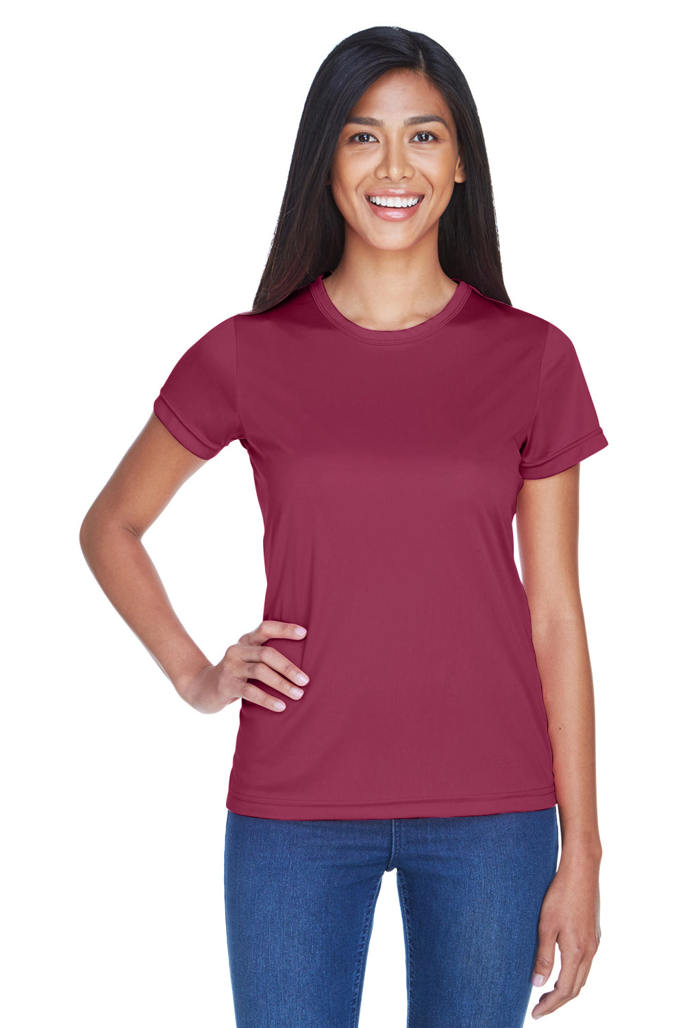 UltraClub 8420L Womens Cool & Dry Performance Moisture Wicking Short Sleeve Crewneck T-Shirt Maroon Front