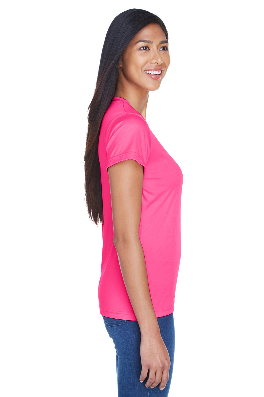 UltraClub 8420L Womens Cool & Dry Performance Moisture Wicking Short Sleeve Crewneck T-Shirt Heliconia Pink Side