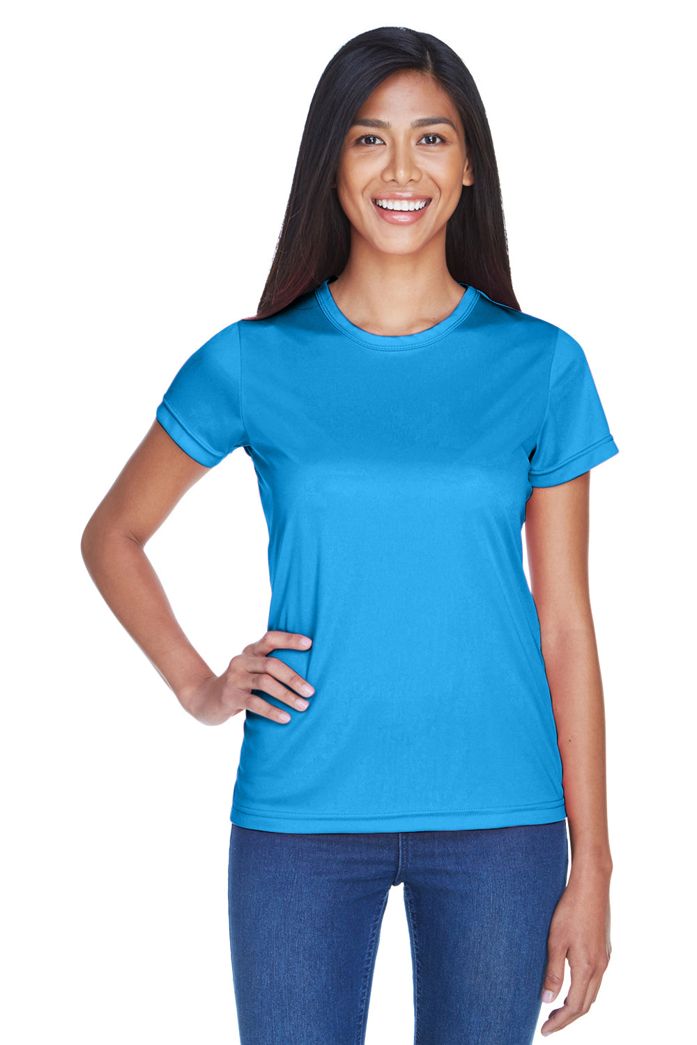 UltraClub 8420L Womens Cool & Dry Performance Moisture Wicking Short Sleeve Crewneck T-Shirt Sapphire Blue Front