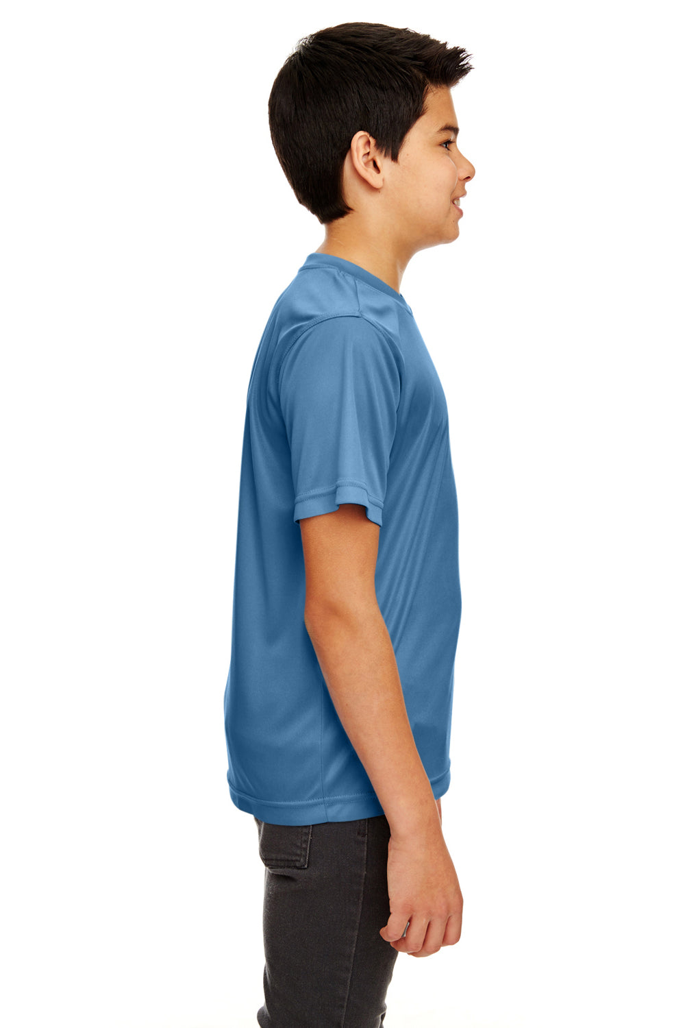 UltraClub 8420Y Youth Cool & Dry Performance Moisture Wicking Short Sleeve Crewneck T-Shirt Indigo Blue Side