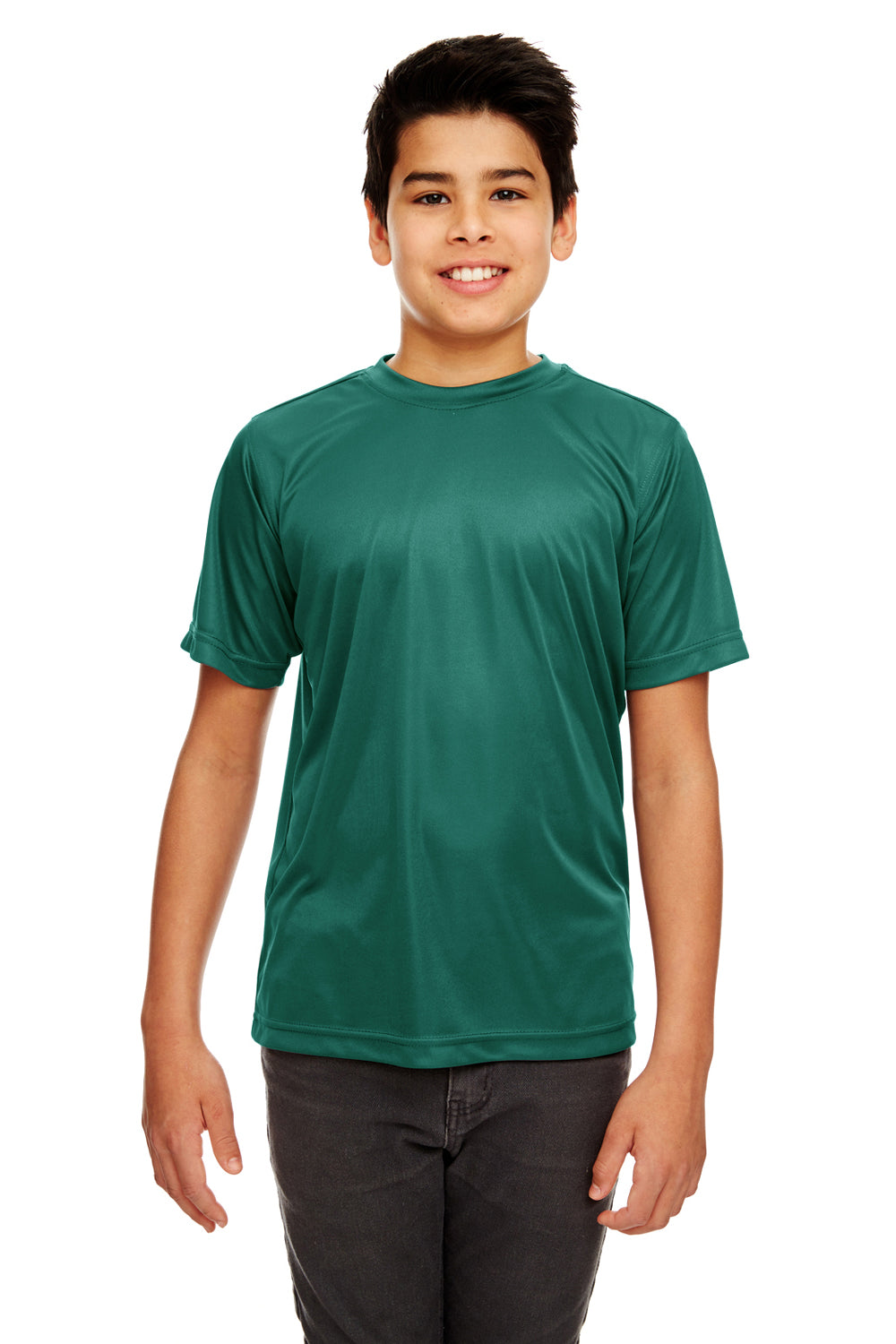 UltraClub 8420Y Youth Cool & Dry Performance Moisture Wicking Short Sleeve Crewneck T-Shirt Forest Green Front