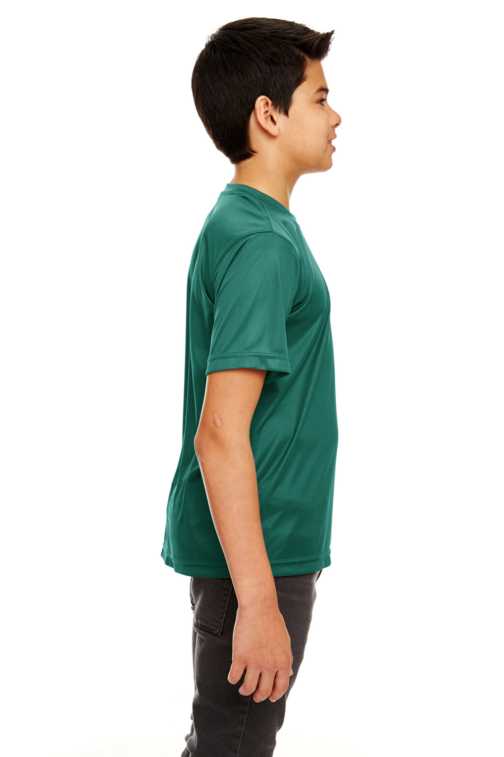 UltraClub 8420Y Youth Cool & Dry Performance Moisture Wicking Short Sleeve Crewneck T-Shirt Forest Green Side