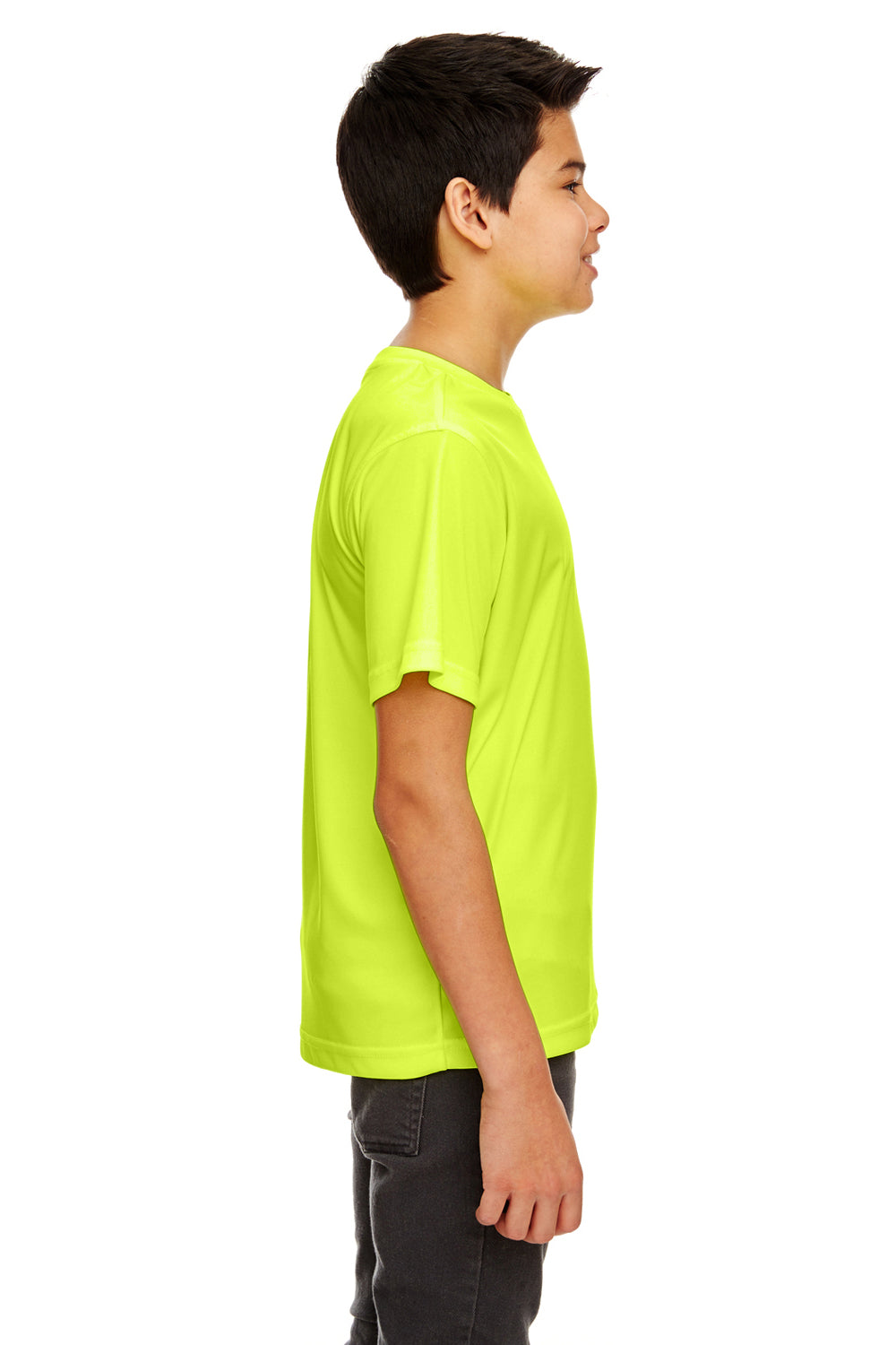 UltraClub 8420Y Youth Cool & Dry Performance Moisture Wicking Short Sleeve Crewneck T-Shirt Bright Yellow Side