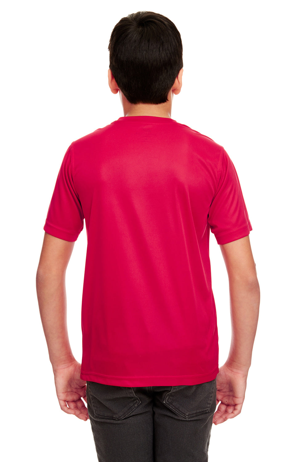 UltraClub 8420Y Youth Cool & Dry Performance Moisture Wicking Short Sleeve Crewneck T-Shirt Red Back