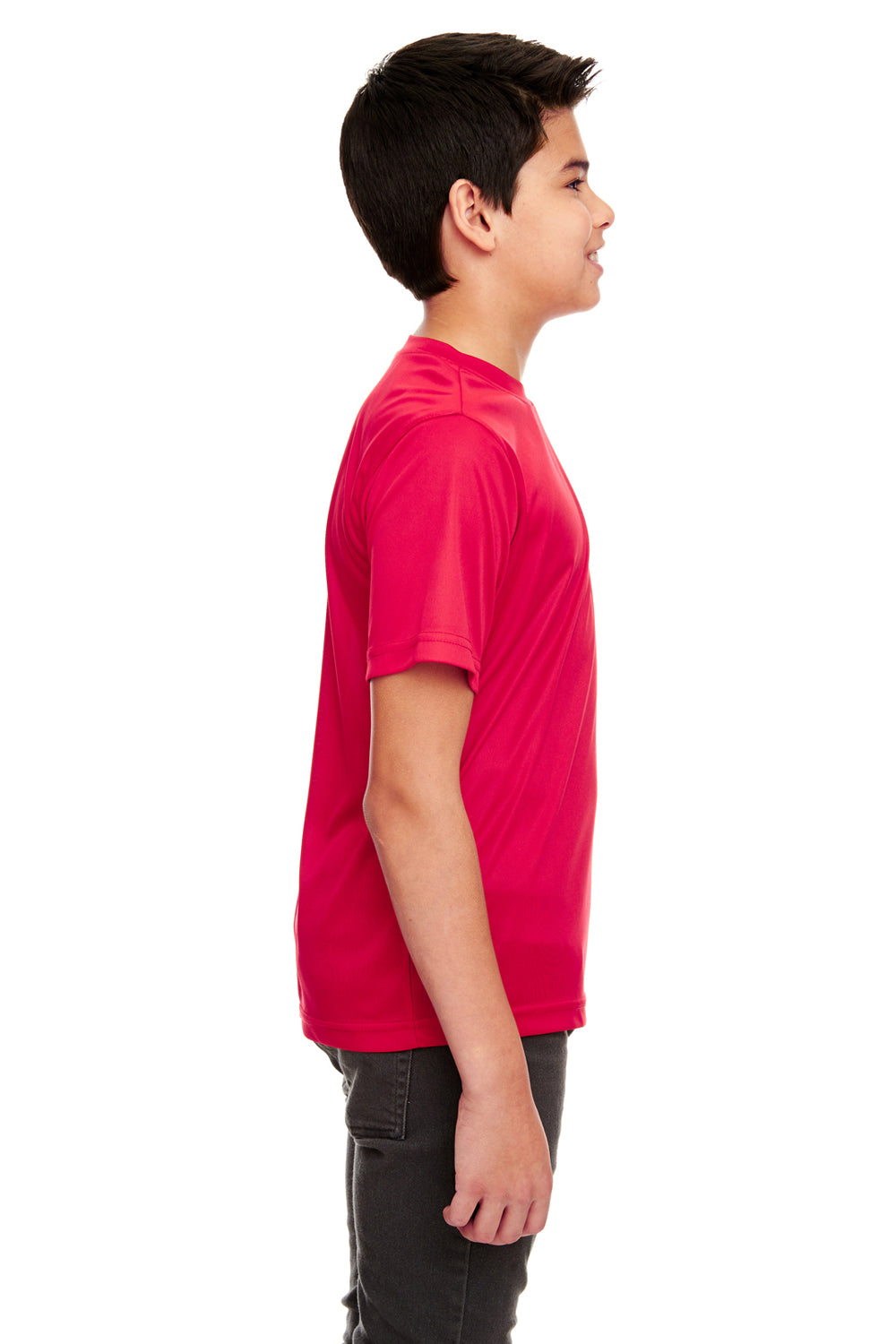 UltraClub 8420Y Youth Cool & Dry Performance Moisture Wicking Short Sleeve Crewneck T-Shirt Red Side