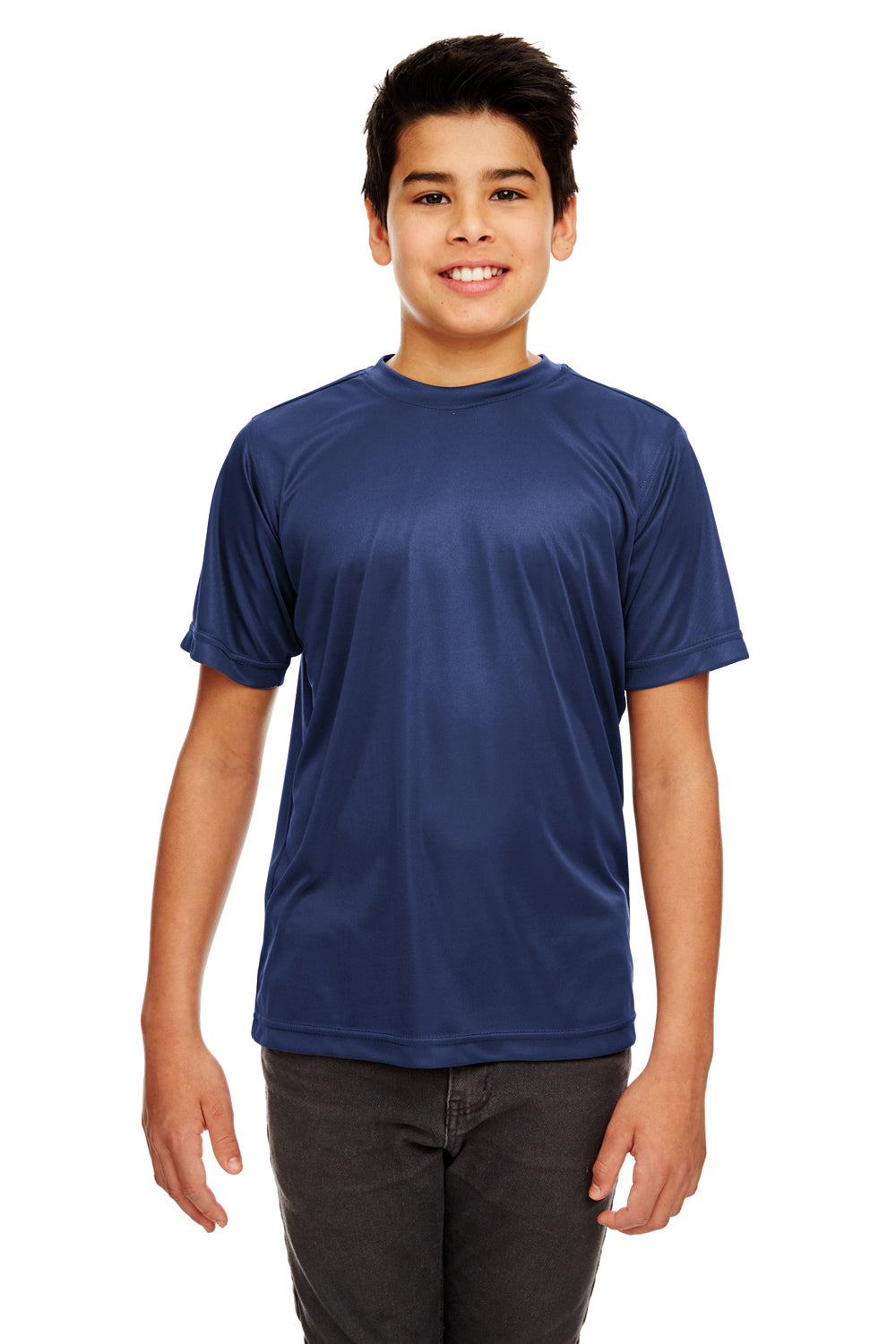 UltraClub 8420Y Youth Cool & Dry Performance Moisture Wicking Short Sleeve Crewneck T-Shirt Navy Blue Front