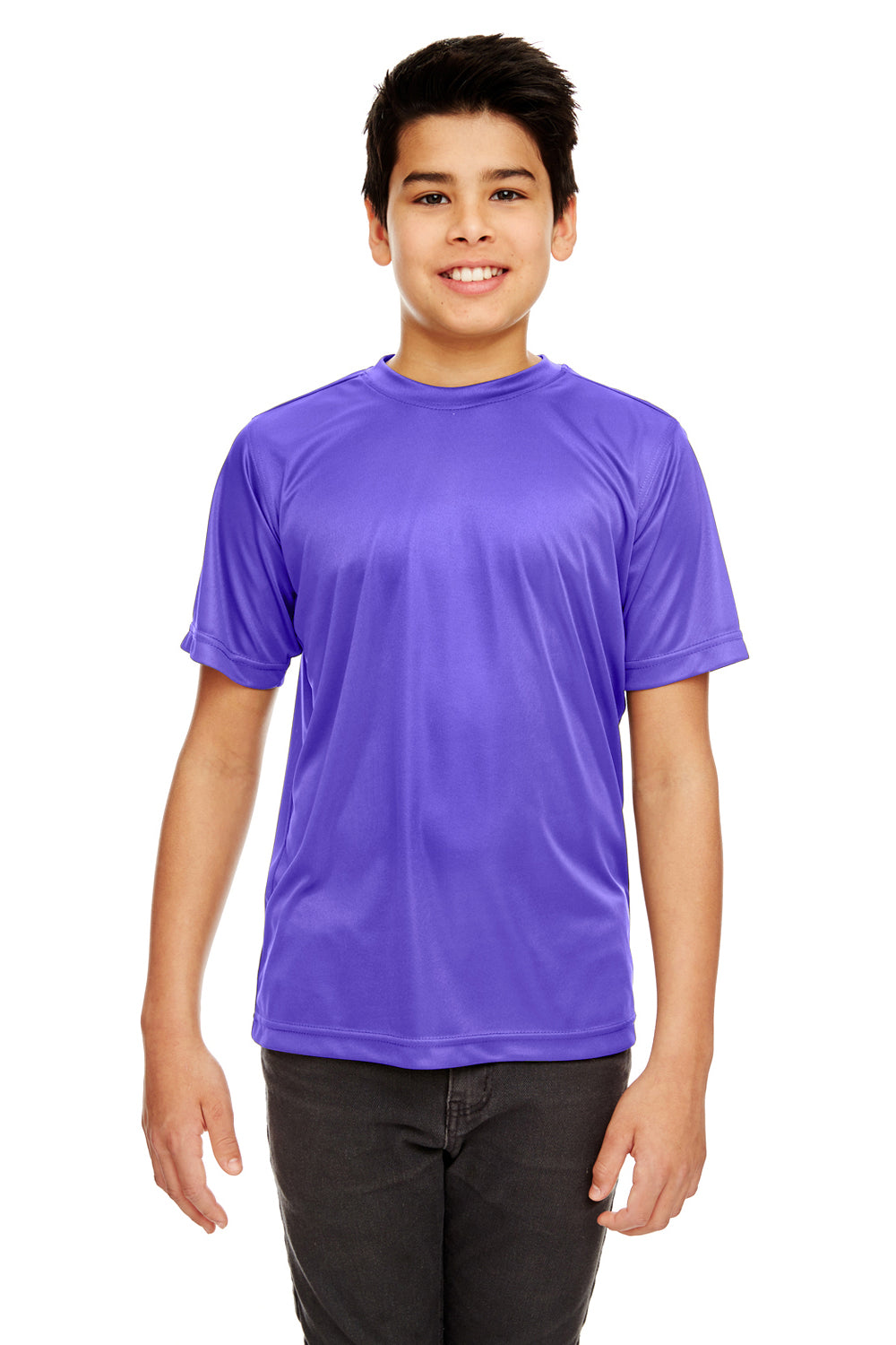 UltraClub 8420Y Youth Cool & Dry Performance Moisture Wicking Short Sleeve Crewneck T-Shirt Purple Front