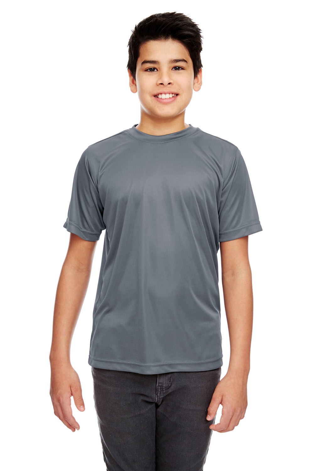 UltraClub 8420Y Youth Cool & Dry Performance Moisture Wicking Short Sleeve Crewneck T-Shirt Charcoal Grey Front