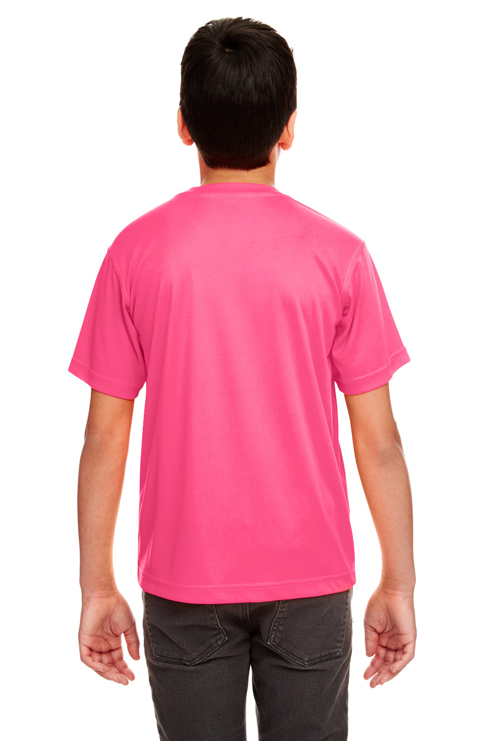 UltraClub 8420Y Youth Cool & Dry Performance Moisture Wicking Short Sleeve Crewneck T-Shirt Heliconia Pink Back