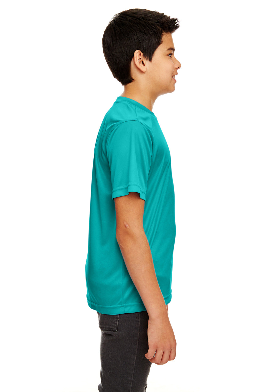 UltraClub 8420Y Youth Cool & Dry Performance Moisture Wicking Short Sleeve Crewneck T-Shirt Jade Green Side