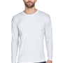 UltraClub Mens Cool & Dry Performance Moisture Wicking Long Sleeve Crewneck T-Shirt - White