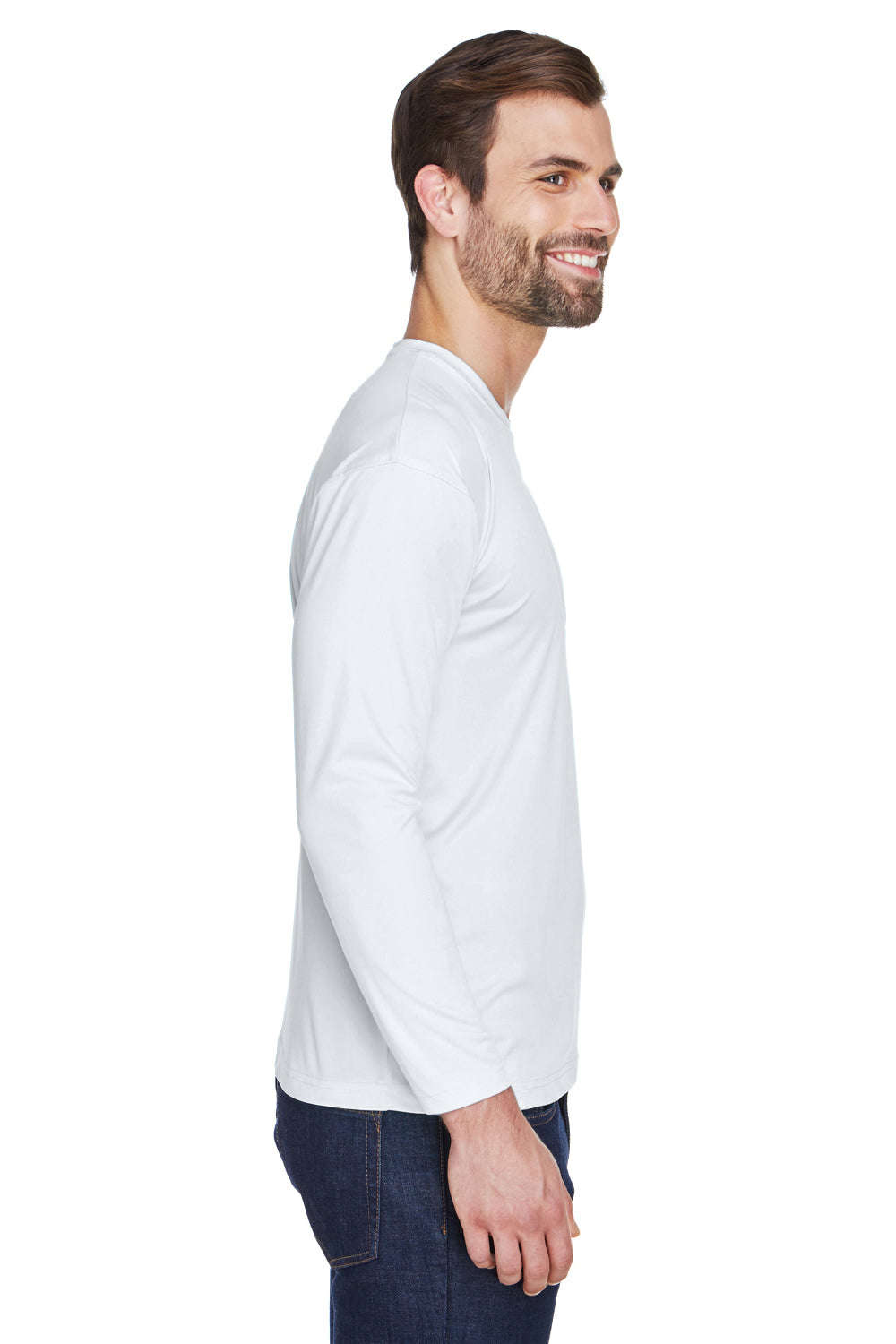 UltraClub 8422 Mens Cool & Dry Performance Moisture Wicking Long Sleeve Crewneck T-Shirt White Side