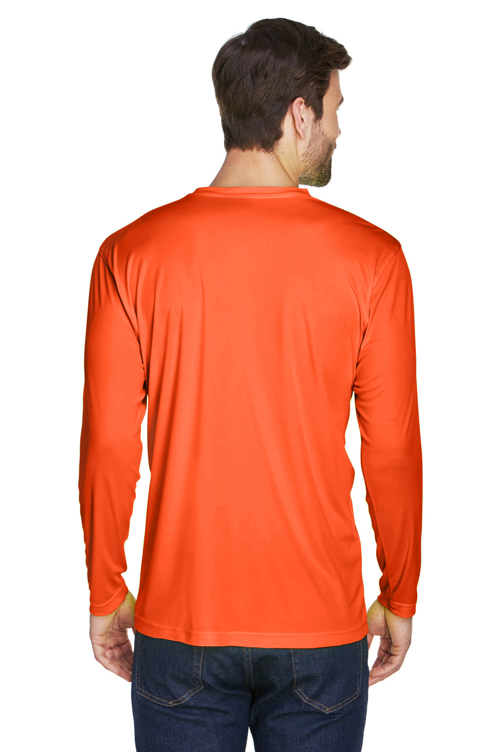 UltraClub 8422 Mens Cool & Dry Performance Moisture Wicking Long Sleeve Crewneck T-Shirt Bright Orange Back