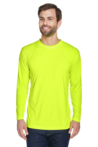 UltraClub 8422 Mens Cool & Dry Performance Moisture Wicking Long Sleeve Crewneck T-Shirt Bright Yellow Front