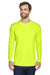 UltraClub 8422 Mens Cool & Dry Performance Moisture Wicking Long Sleeve Crewneck T-Shirt Bright Yellow Front