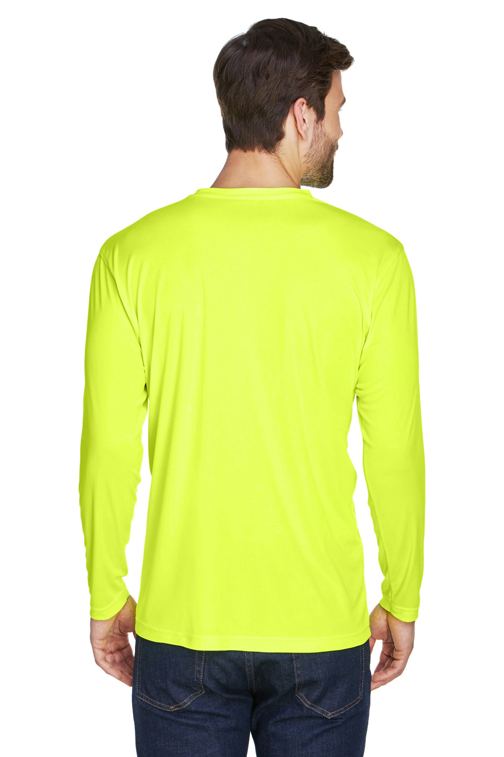 UltraClub 8422 Mens Cool & Dry Performance Moisture Wicking Long Sleeve Crewneck T-Shirt Bright Yellow Back