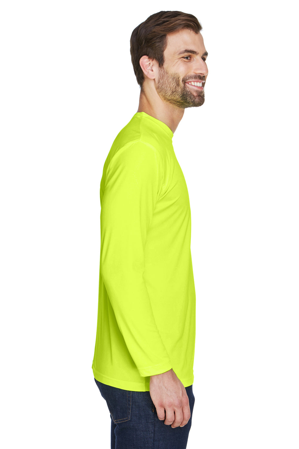 UltraClub 8422 Mens Cool & Dry Performance Moisture Wicking Long Sleeve Crewneck T-Shirt Bright Yellow Side