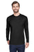 UltraClub 8422 Mens Cool & Dry Performance Moisture Wicking Long Sleeve Crewneck T-Shirt Black Front