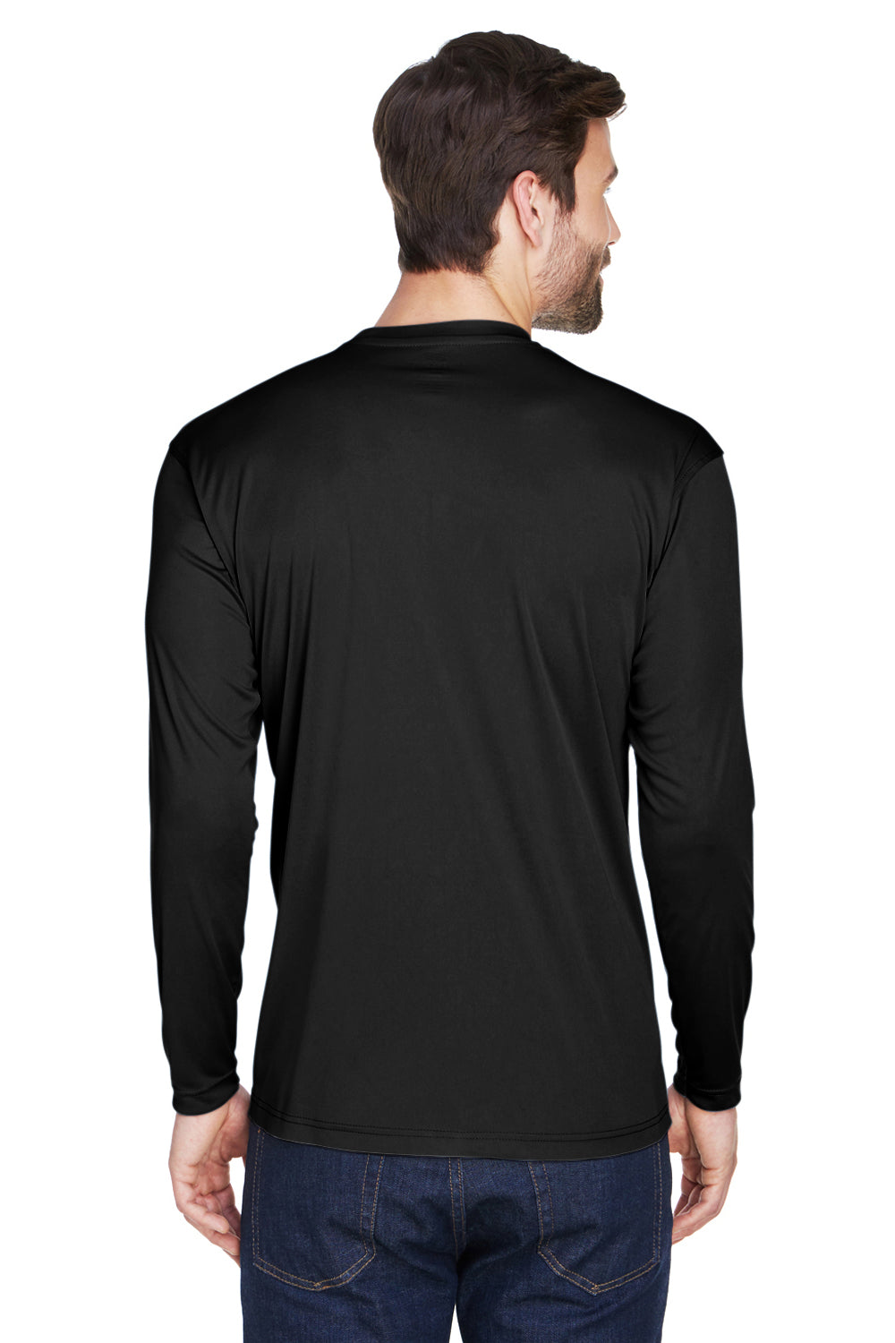 UltraClub 8422 Mens Cool & Dry Performance Moisture Wicking Long Sleeve Crewneck T-Shirt Black Back