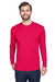 UltraClub 8422 Mens Cool & Dry Performance Moisture Wicking Long Sleeve Crewneck T-Shirt Red Front