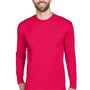 UltraClub Mens Cool & Dry Performance Moisture Wicking Long Sleeve Crewneck T-Shirt - Red